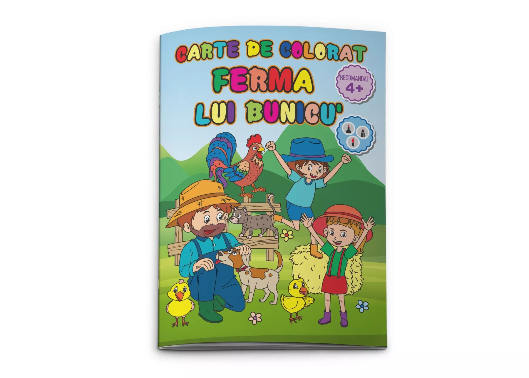 Carte de colorat pentru copii, Ferma lui Bunicu, format A4, 24 pagini carton 120 g/mp