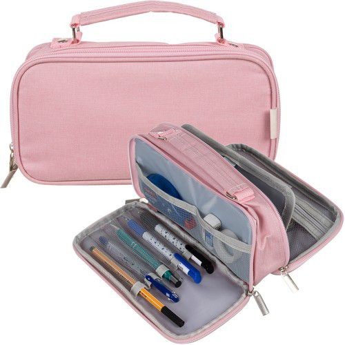 Penar cu 2 compartimente, extensibil, clapeta interioara tip organizator, 11x7x23 cm, roz