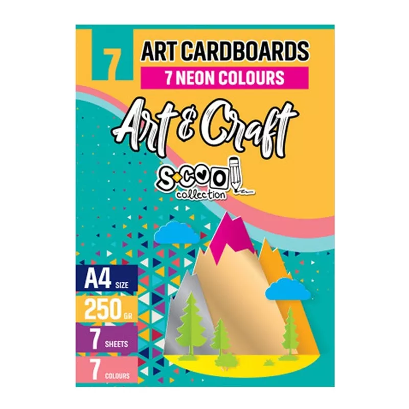 Carton color, format A4, culori neon, 250 g/mp, set 7 coli/set - 1 | YEO