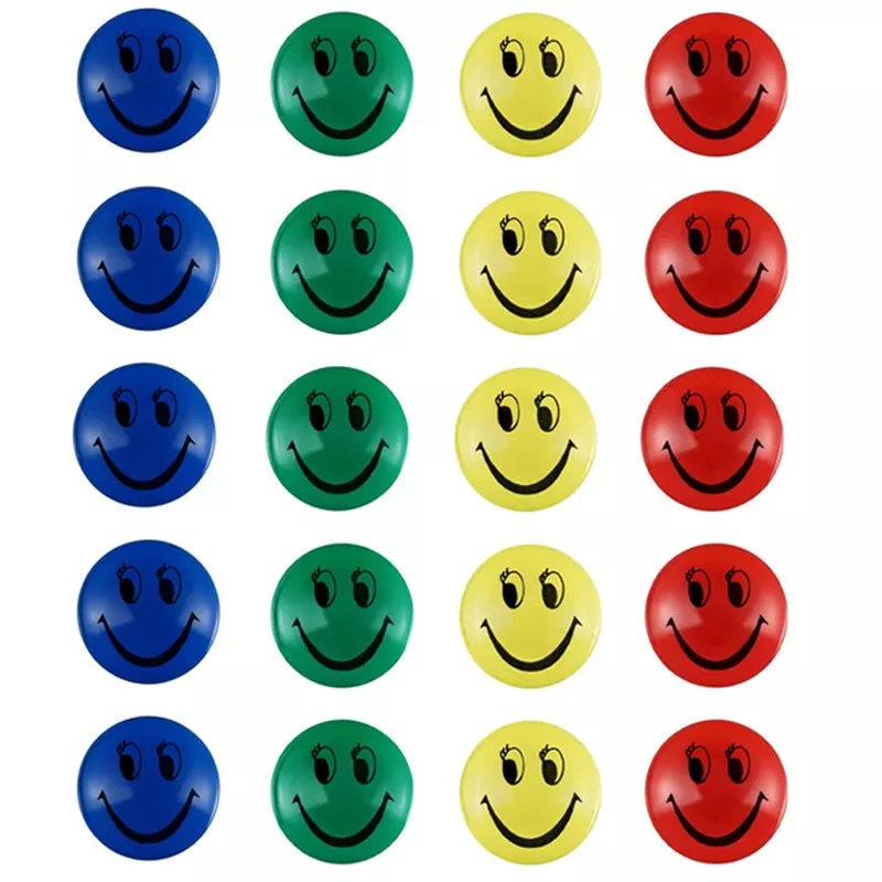 Set 5 magneti pentru tabla magnetica, Smiley Face, diametru 3 cm, diverse culori Albastru - 1 | YEO