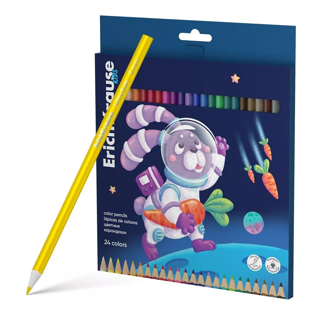 Creioane colorate Kids Jumbo Space Animals, mina 3 mm, forma triunghiulara, set 24 bucati