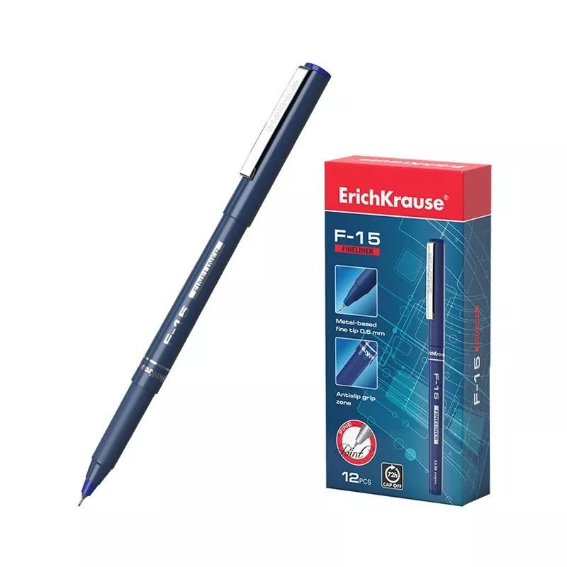 Fineliner F-15, ErichKrause, varf metalic de 0.6 mm, albastru