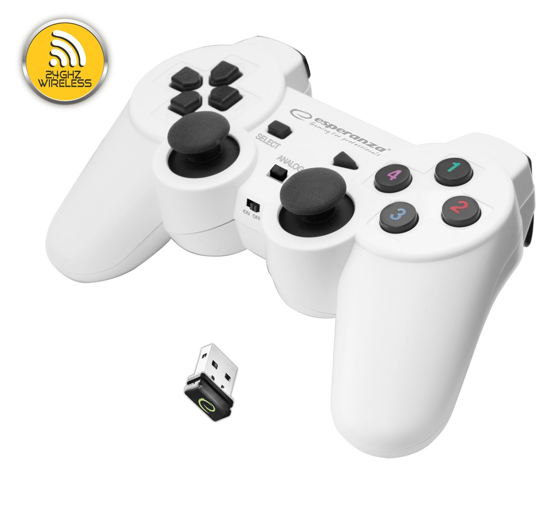 Controller wireless 2.4Ghz PS3/PC Esperanza, USB, 12 butoane, alb, RESIGILAT