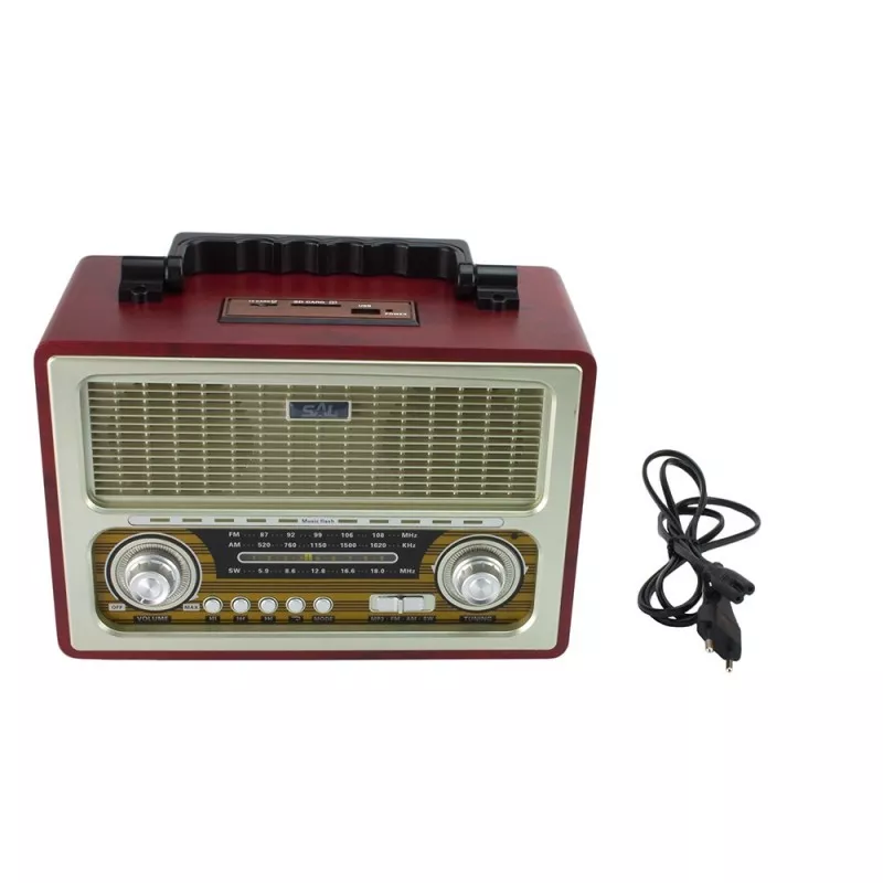 Radio portabil retro, bluetooth, 6W, MP3, USB, SD, 3 benzi AM FM SW, Sal