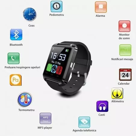 Ceas smartwatch, bluetooth, 11 functii, handsfree, SoVogue, negru