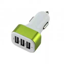 Adaptor bricheta auto, 3 porturi USB, pentru telefon si tableta, alb/verde