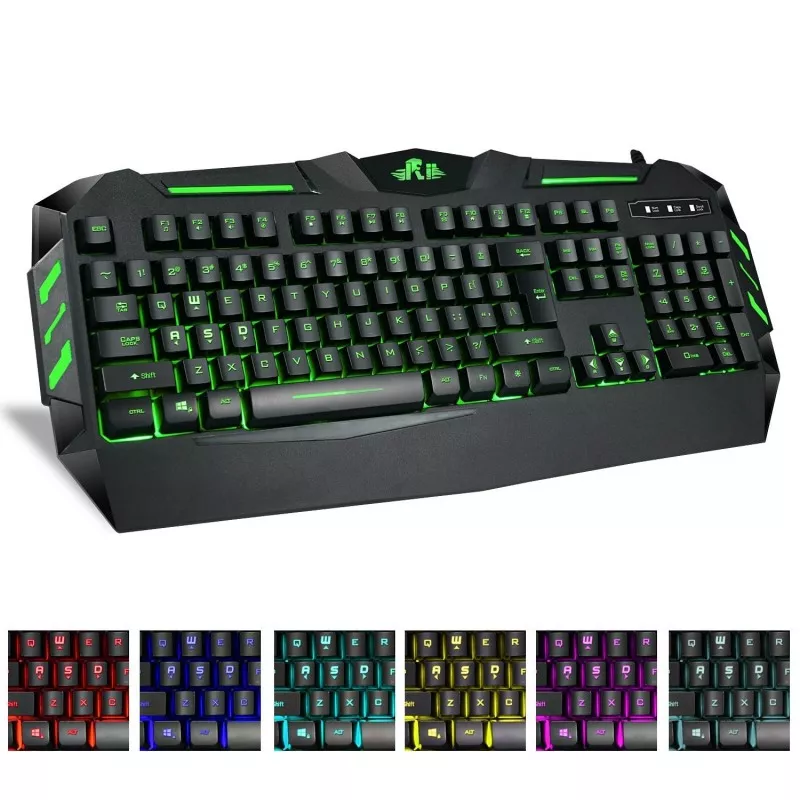 Tastatura gaming USB, cu fir,  iluminata 7 culori, multimedia, Rii RK900