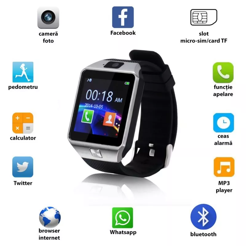 Ceas smart bluetooth 3.0, functie telefon, TF, 13 functii, Android 4.3, SoVogue