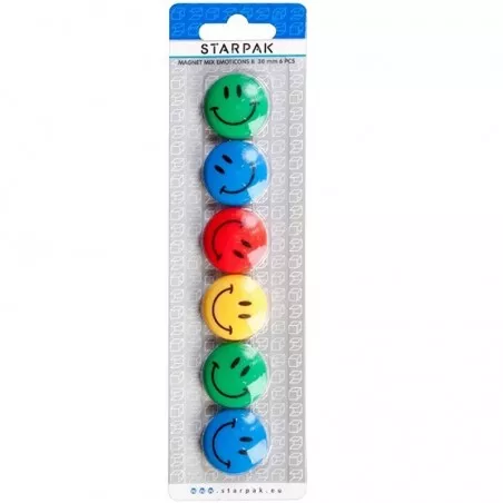 Magneti Smiley Face 30 mm, multicolor, set 6 bucati