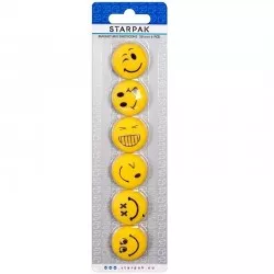 Set magneti Emoji, 6 emoticoane Smiley Face, 30mm, galben