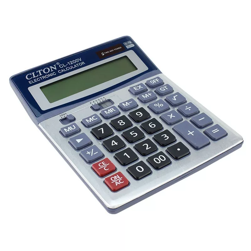 Calculator de birou, alimentare duala, 12 digiti, afisaj mare, albastru