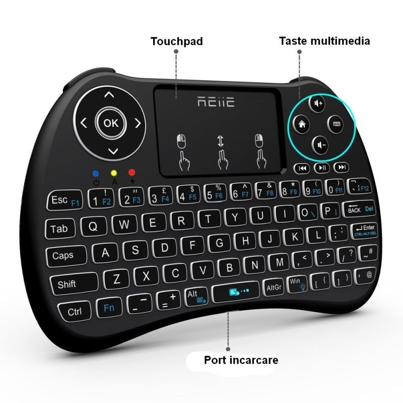 Mini Tastatura Iluminata Wireless Cu Touchpad Reiie H