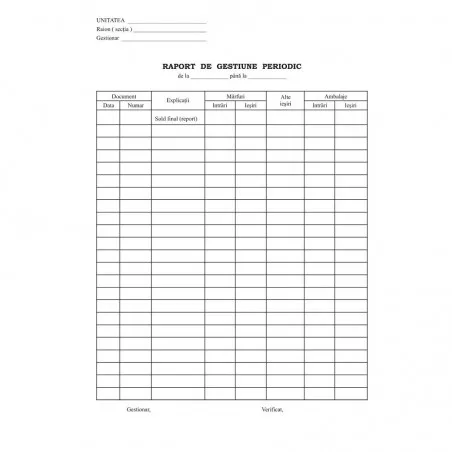 Raport de gestiune periodic A4 RS, tipar fata, 100 file/carnet