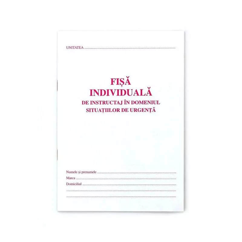 Fisa individuala PSI, format A5, carnet 8 file, fata verso