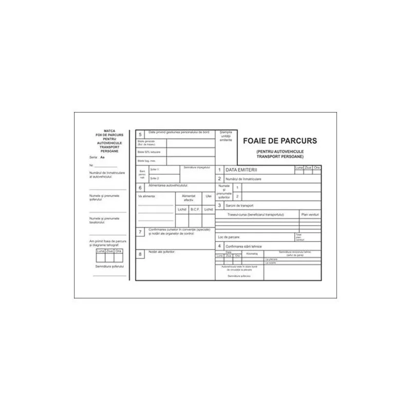 Foaie parcurs pentru autovehicule transport persoane, A4, 100 file