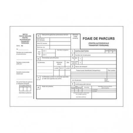 Foaie parcurs pentru autovehicule transport persoane, A4, 100 file