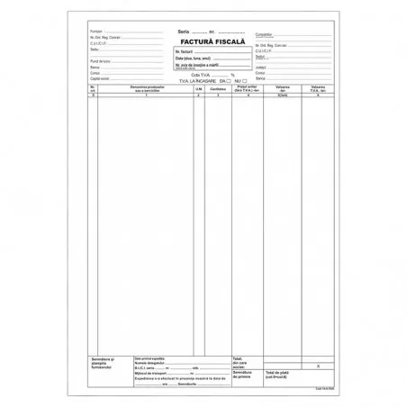 Factura fiscala cu TVA, 3 exemplare, format A4, nepersonalizata