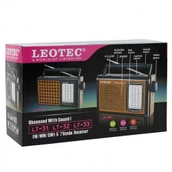 Radio portabil vintage, 3W, 7 benzi FM/MW/SW1-5, Leotec