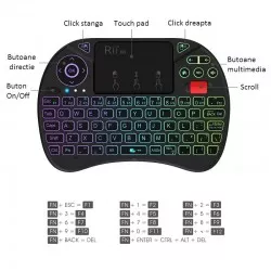 Mini tastatura wireless iluminata RGB, touchpad, rotita scroll, Rii X8 