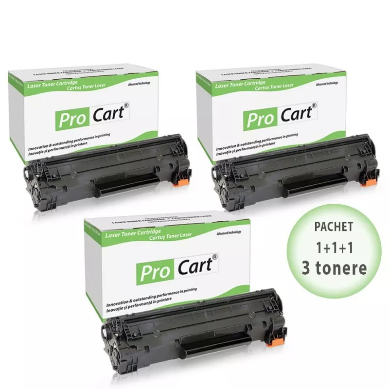 Set 3 tonere compatibile CF283A black HP 83A, 1500 pagini, Procart