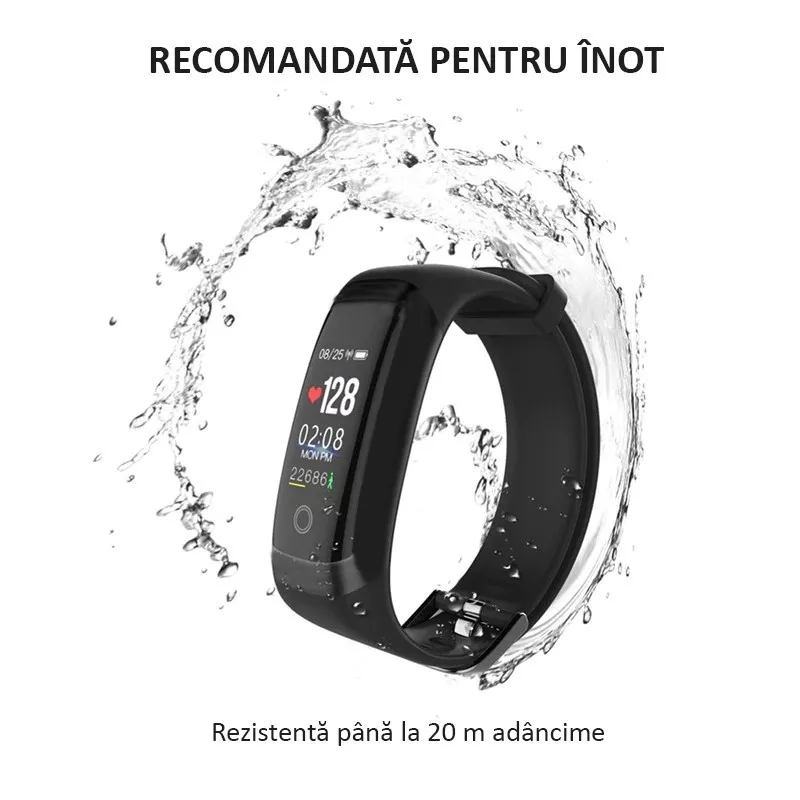 Bratara smart Bluetooth, 14 functii, alerta apel, monitorizare cardiaca, IP67, SoVogue