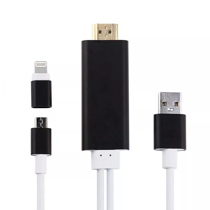 Cablu adaptor USB Lighting HDMI in HDTV, 2 in 1, Android iOS, 1080P, 175 cm 