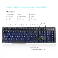 Tastatura Gaming multimedia iluminata in 3 culori, Rii  