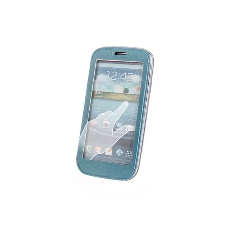 Husa Smart View Samsung S5/G900, piele ecologica, flip cover, albastru