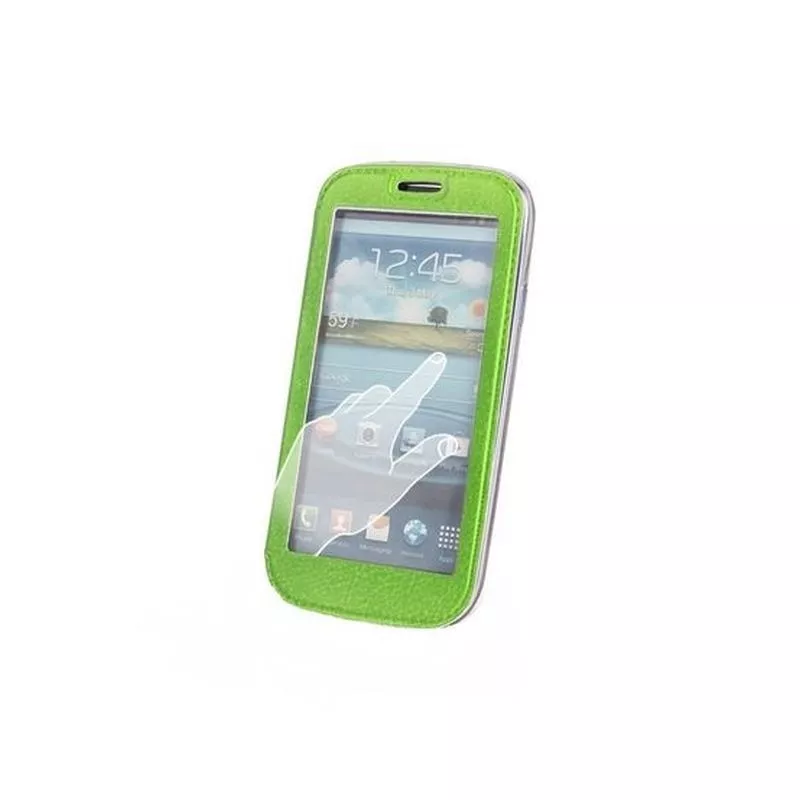 Husa Smart View Samsung S5/G900, flip cover, piele ecologica, verde