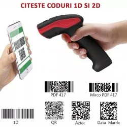 Cititor coduri de bare 2D Wireless, raza 400 m, USB, suport andocare, BP