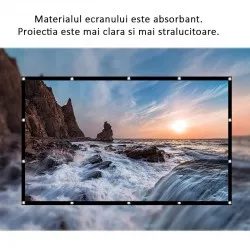 Ecran de proiectie manual, 120 inch, portabil, fixare perete, textil alb