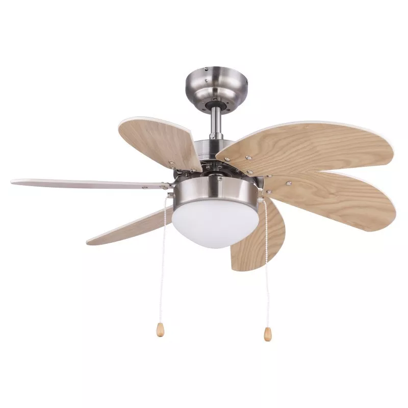 Ventilator reversibil cu lustra 50W, E14, 78 cm, MDF natur, Rivaldo Globo