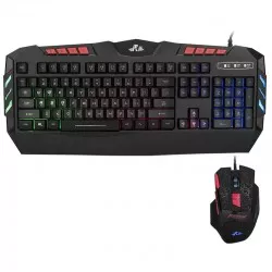 Kit tastatura si mouse gaming, iluminate LED, USB, taste multimedia, 2400 DPI