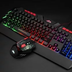 Kit tastatura si mouse gaming, iluminate LED, USB, taste multimedia, 2400 DPI