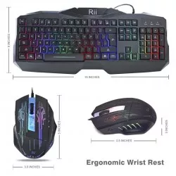 Tastatura si mouse gaming, iluminare multicolora, USB, 104 taste, Rii