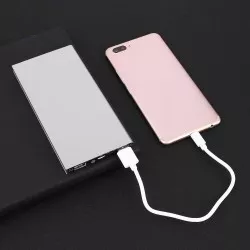 Power bank slim portabil, 20000mAh, USB, lanterna LED, argintiu