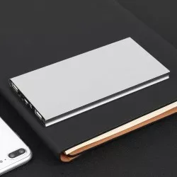 Power bank slim portabil, 20000mAh, USB, lanterna LED, argintiu