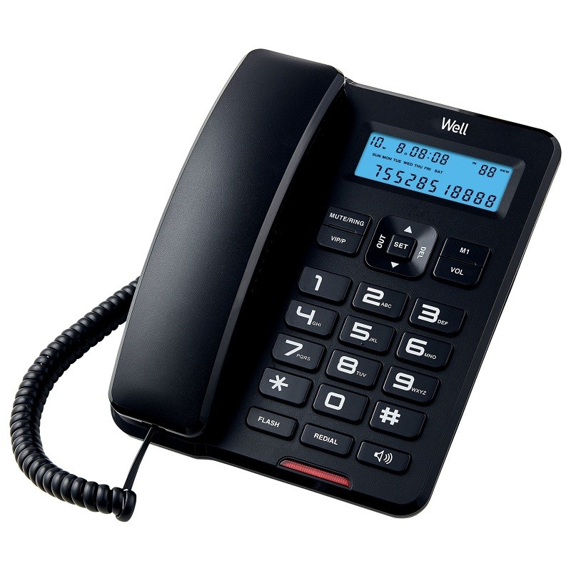 Telefon fix, afisaj negru, ecran LCD 16 digiti, FSK/DTMF, handsfree Culoare : Negru