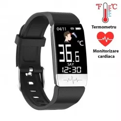 Bratara Smart Bluetooth cu termometru, 15 functii -  temperatura, tensiune, nivel oxigen, handsfree, aplicatie iOS si Android