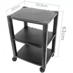 Suport mobil pentru imprimanta, 3 rafturi, sistem blocare roti, 43.5x33.5x62cm, negru