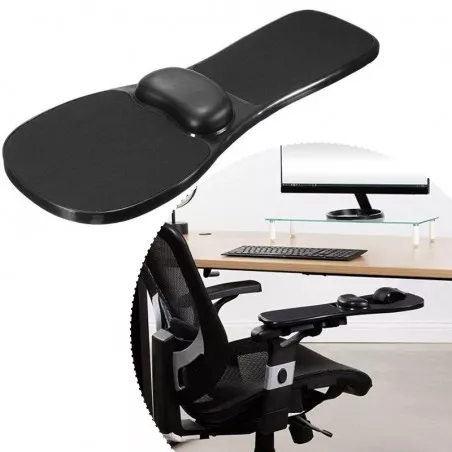 Suport ergonomic pentru mana si mouse, accesorii montare, fixare scaun sau birou, negru