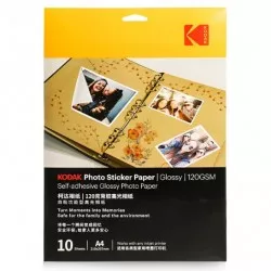 Hartie foto autoadeziva, format A4, Glossy, pentru imprimante Inkjet, 120gsm, 10 coli, Kodak