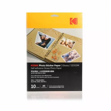 Hartie foto autoadeziva A4, Glossy, pentru imprimante Inkjet, 120g/mp, top 10 coli, Kodak