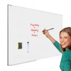 Tabla magnetica whiteboard, 90x120 cm, rama aluminiu slim, suport markere