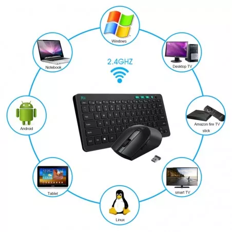 Kit tastatura si mouse Wireless, Ultra-Slim, DPI 3200, 3 butoane programabile,Rii