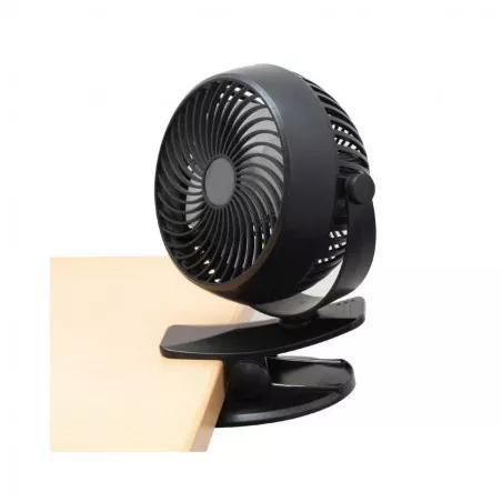 Ventilator de masa reincarcabil USB, clema fixare, 10 cm, 3 trepte viteza, negru