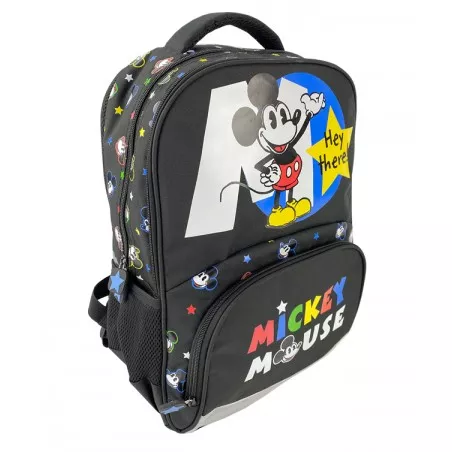 Ghiozdan Mickey Mouse negru, clasele 1-4, benzi reflectorizante pe bretele