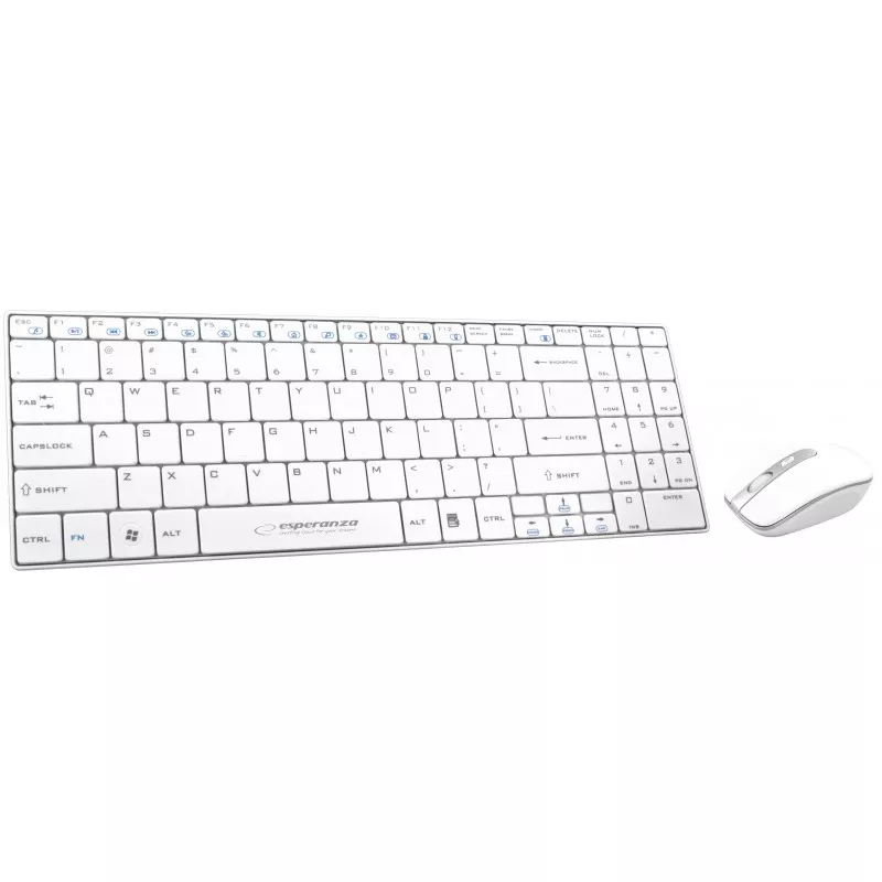 Kit tastatura si mouse Bluetooth 2,4Ghz Esperanza Liberty, USB, 4 butoane, 800/1200/1600dpi, alb