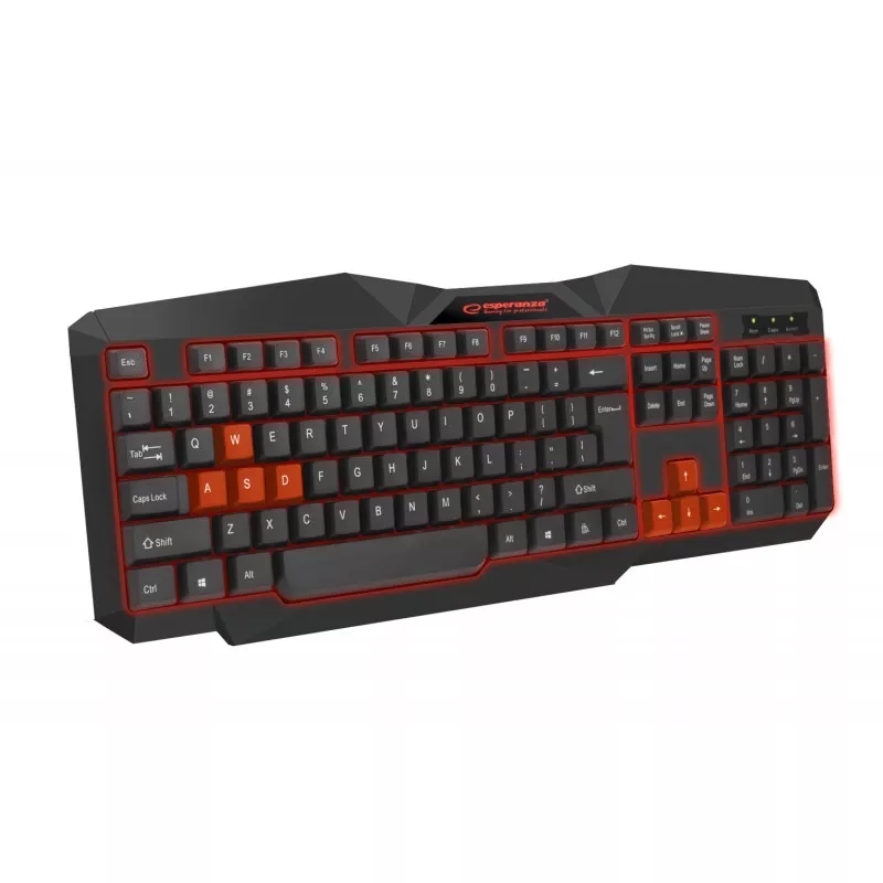 Tastatura gaming cu fir Esperanza Tirions, USB, iluminare led, 10mA, 5V/0,25V, 45 x 17,5 x 26 cm, negru/rosu