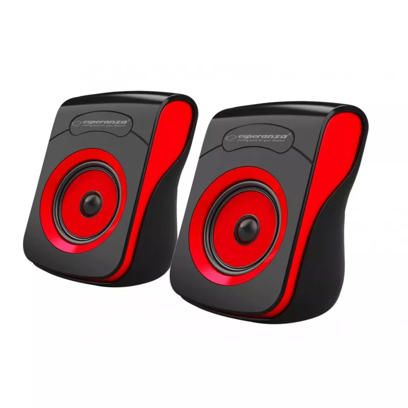 Sistem audio 2.0 Esperanza Flamenco, USB, jack 3,5mm, 6W, 4Ω, 5V, 20Hz-18kHz, 7,5 x 16,3 x 11,7cm, negru/rosu